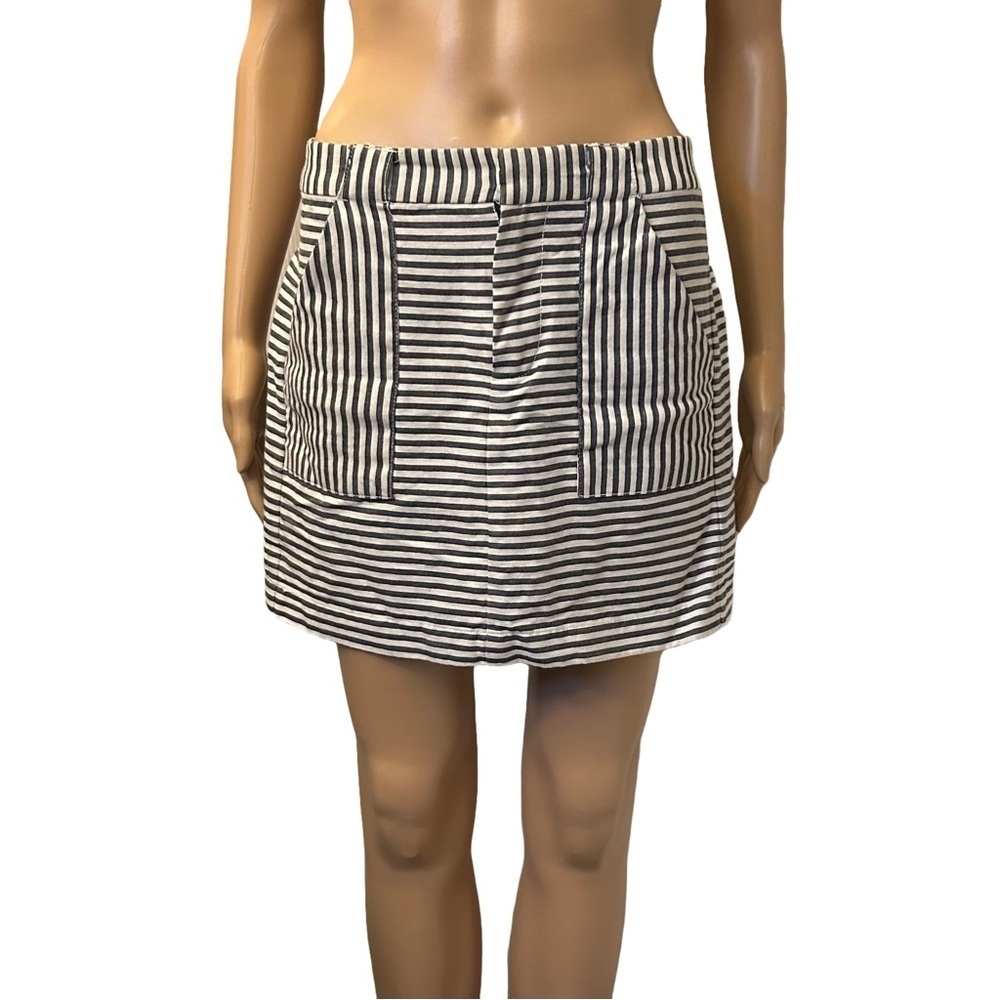 Madewell Women's Mini Skirt Size 4 Linen Blend Striped Pockets Front Closure GUC